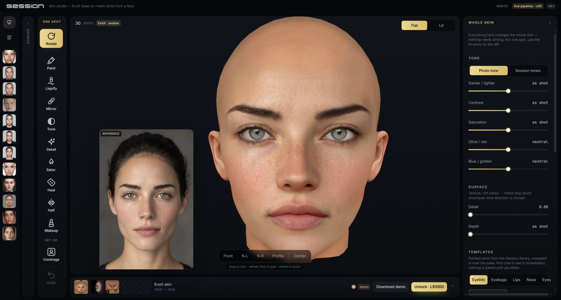 The bake — a real face on the live EvoX head